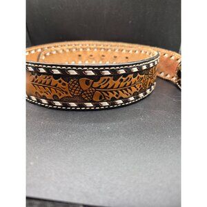 Hand-Tooled Leather Belt Acorn Oak Leaf Design Full Grain Cowhide Size 34 DunDee